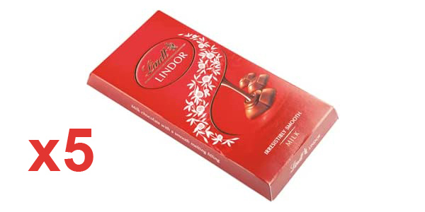 Chollo Pack x5 Tabletas chocolate con leche Lindt Lindor por sólo 10,46€ (19% de descuento)