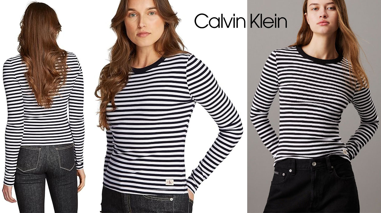 Chollo Camiseta slim Calvin Klein de manga larga y canalé para mujer por sólo 24€ (-52%)