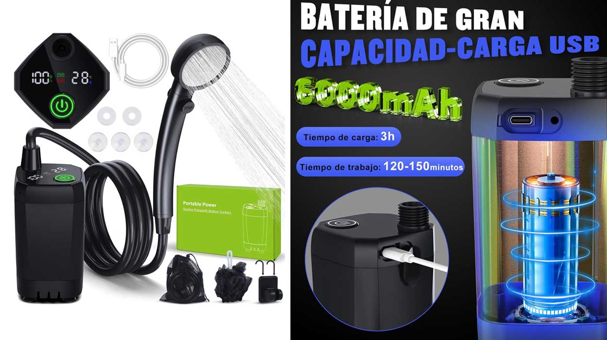 Esta es la ducha portátil para camping más completa: con batería recargable, pantalla de temperatura y un precio muy TOP