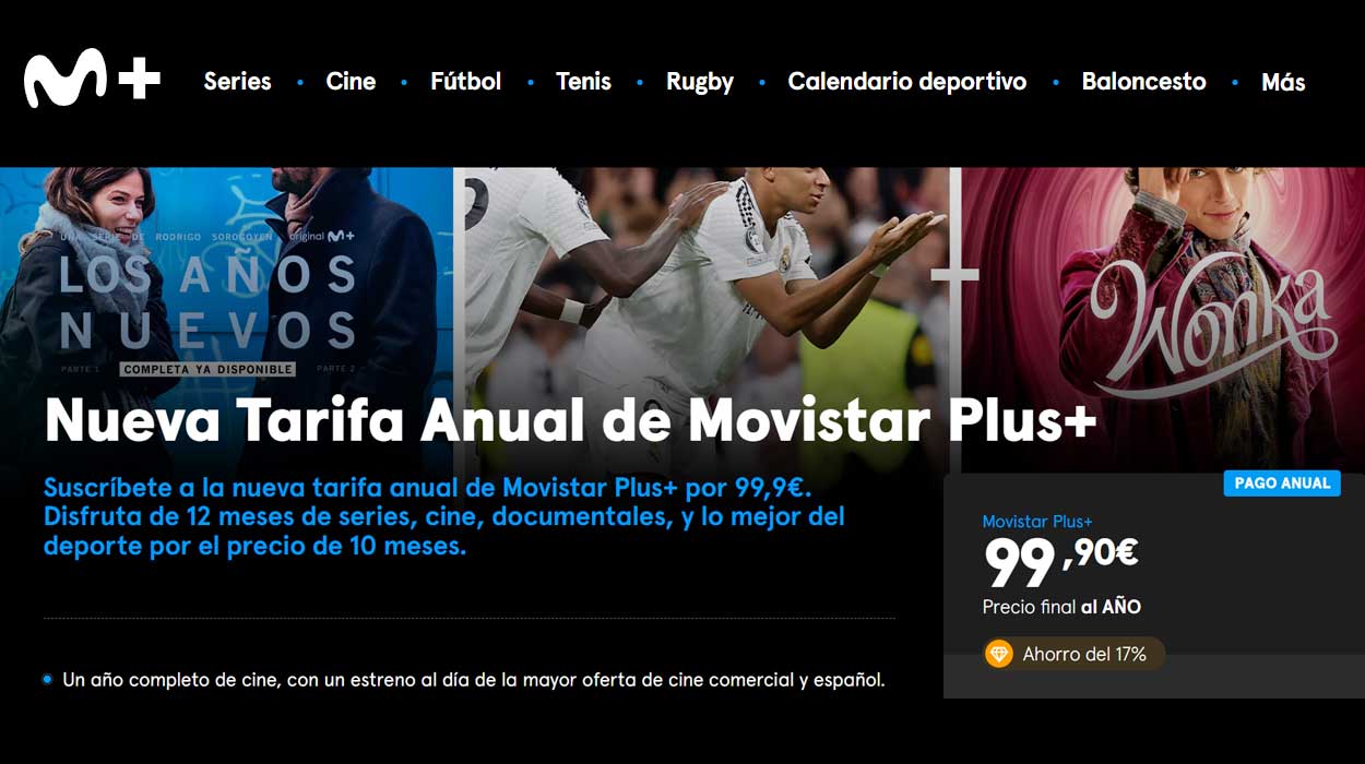 Nueva tarifa anual Movistar Plus+ por sólo 99,90€