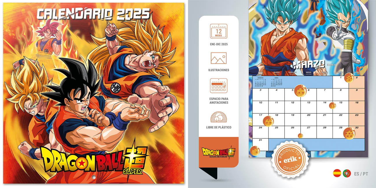 Chollo Calendario de pared Dragon Ball 2025 por sólo 7,09€ (35% de descuento)