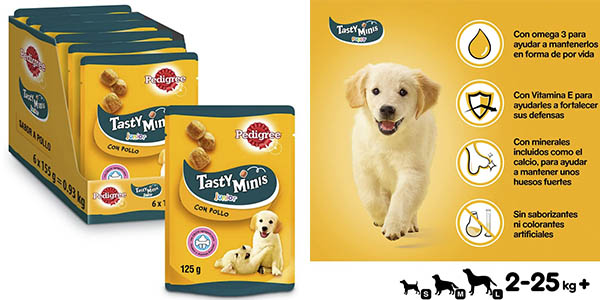 Chollo Pack x6 Premios Pedigree Tasty Minis para perros por sólo 10,74€ con cupón ¡A 1,79€ cada una!