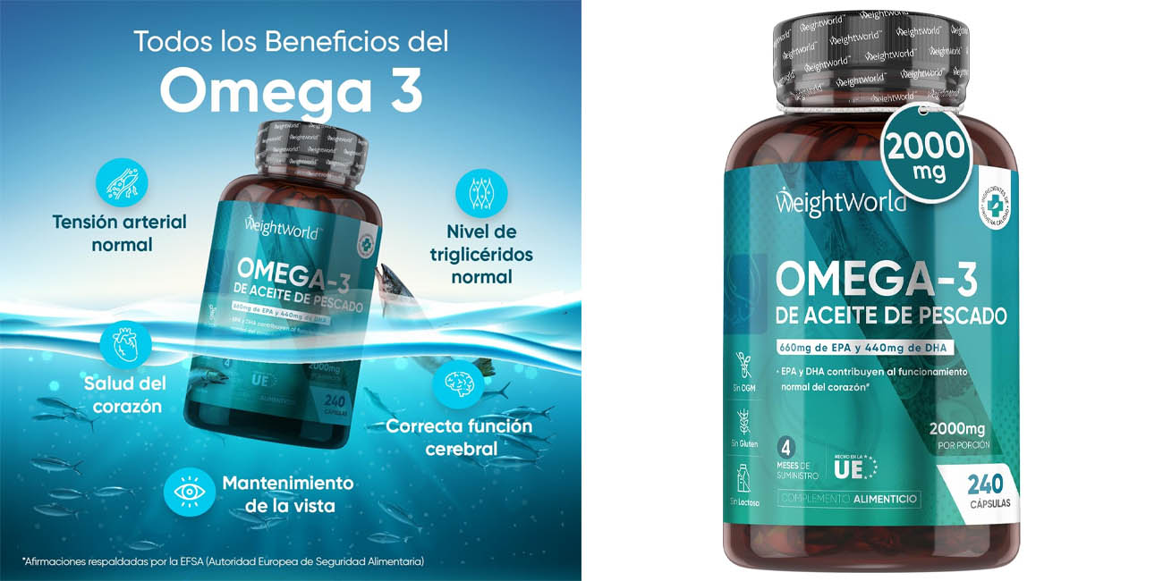 Chollo Pack 240 perlas Suplemento Omega 3 WeightWorld por sólo 19,34€ con cupón (-10%)