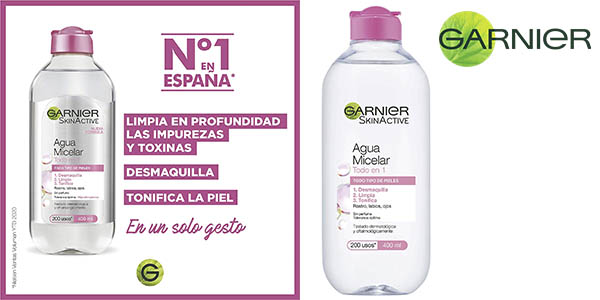 Chollo Pack x3 Agua micelar Garnier SkinActive Todo en uno de 400 ml por sólo 9,98€ con oferta 3×2 ¡Sólo 3,32€ cada bote!