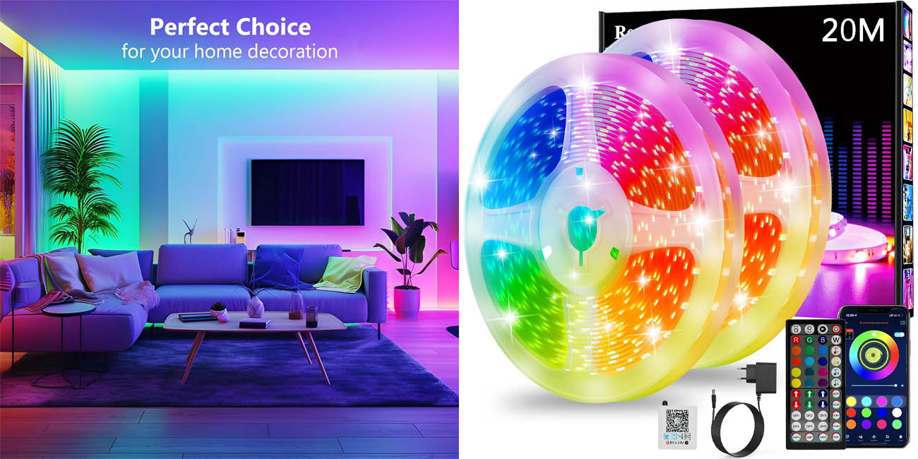 Chollo Tira LED Realky de 20 m (2 x 10 m) con mando y control por app por sólo 7,49€ con cupón descuento (-56%)