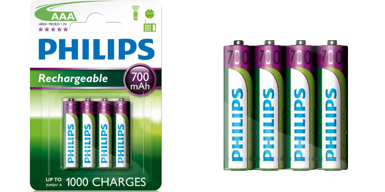 Chollo Pack de 4 pilas recargables Philips AAA de 700 mAh por sólo 4,79€ (-47%)