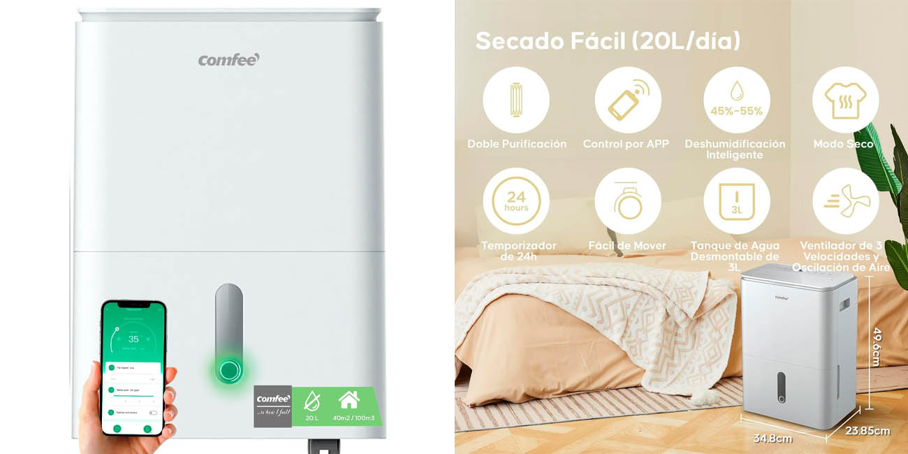 Chollo Deshumidificador Comfee WiFi 20L por sólo 186,99€ con envío gratis (-19%) ¡Top ventas!