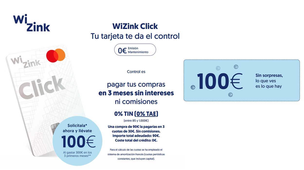 Consigue la tarjeta WiZink y llévate 100€