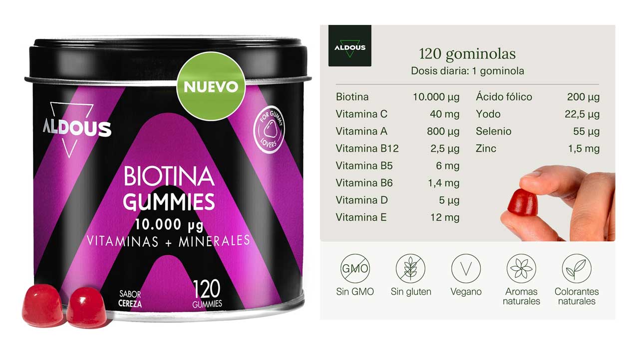 Chollo Suplemento de Biotina Aldous de 120 gominolas por sólo 19,90€