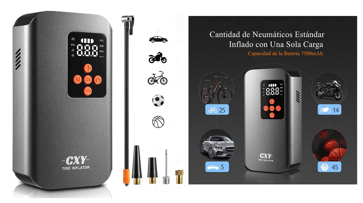 Chollo Compresor de aire portátil CXT de 7.500 mAh con función Power Bank y linterna por sólo 25,49€ (-15%)