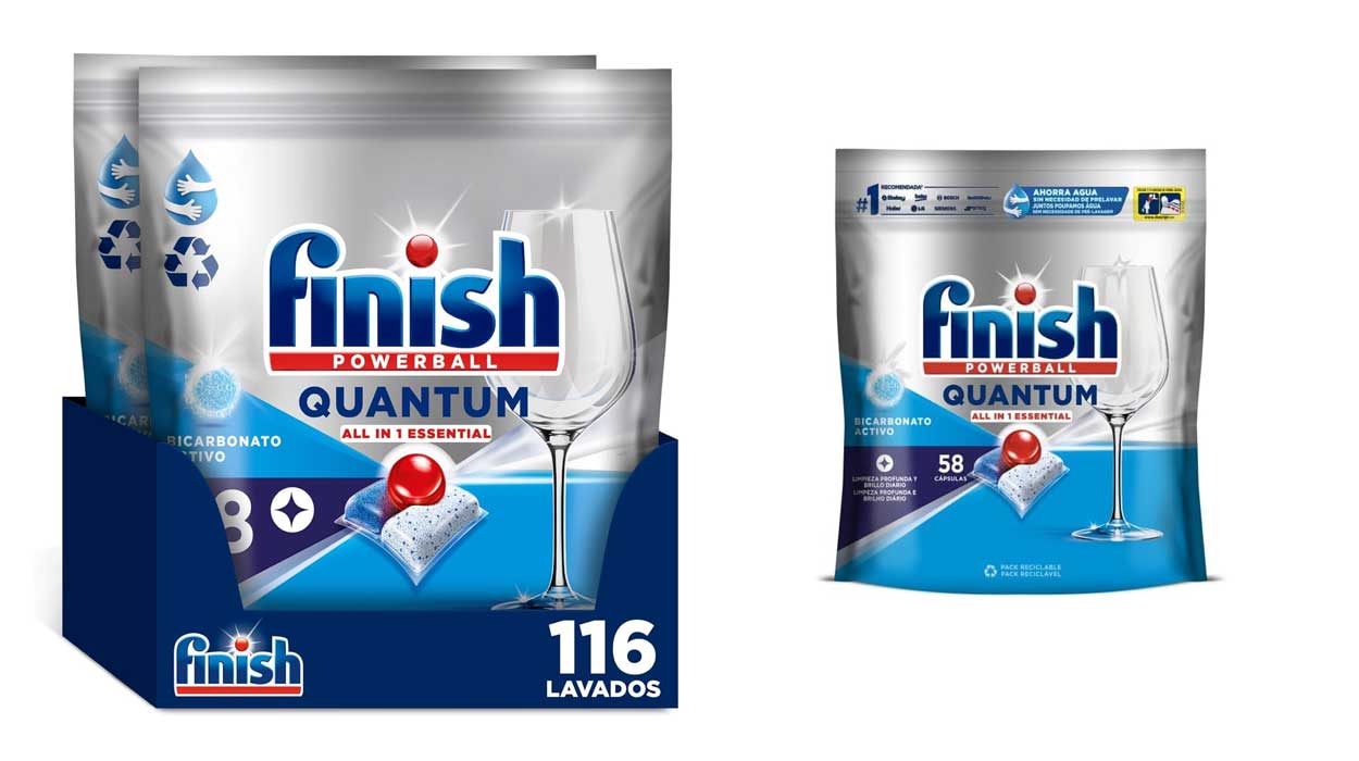 Chollo Pack x116 cápsulas para lavavajillas Finish Quantum All in 1 Essential por sólo 16,99€ (0,14€ la dosis)