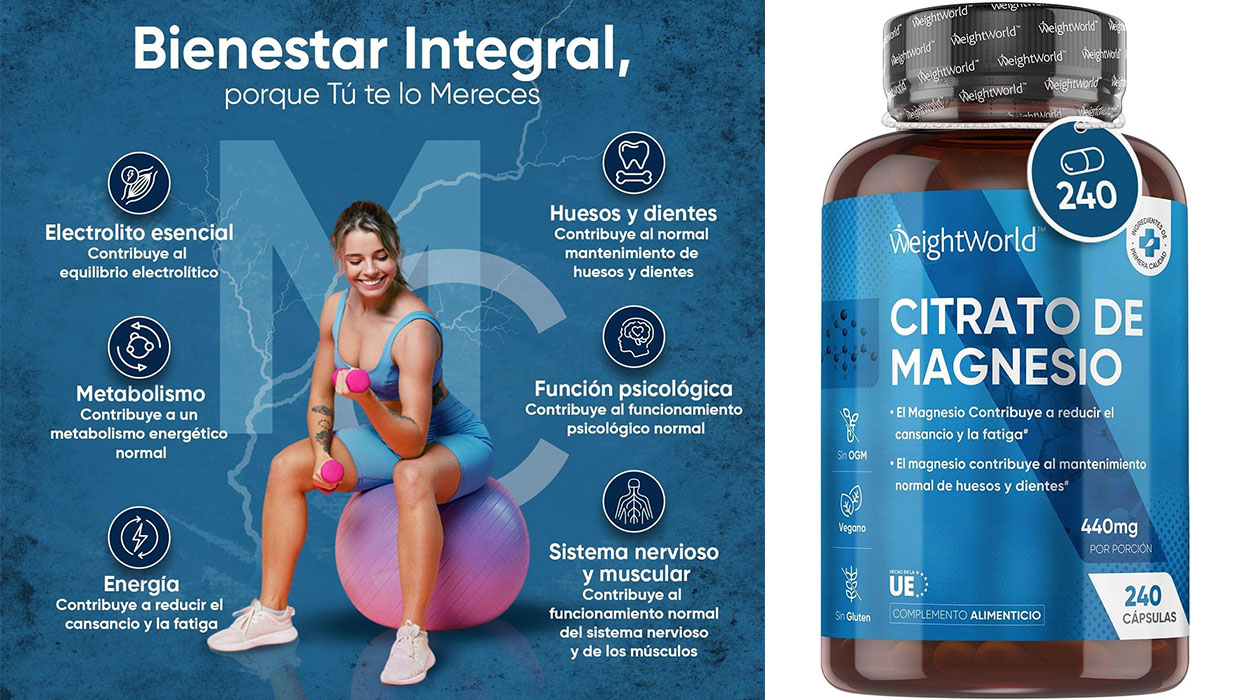 Chollo Citrato de Magnesio WeightWorld de 240 cápsulas por sólo 13,57€ con cupón descuento (-32%)