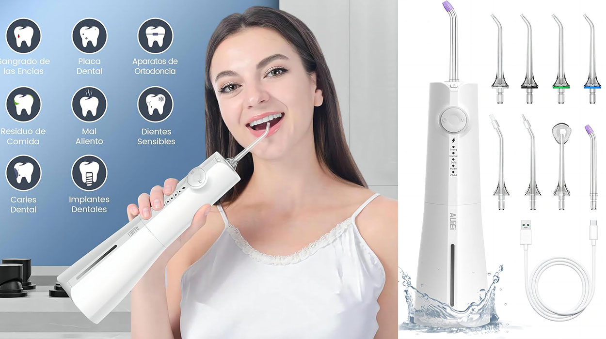 Chollo Irrigador dental Auiei de 300 ml con 8 boquillas por sólo 22,94€ (-32%)