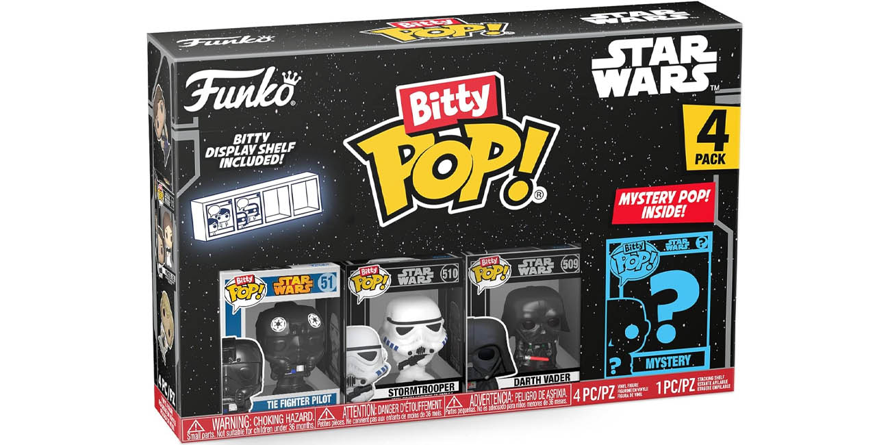 Chollo Pack Funko Bitty POP! Star Wars con Darth Vader, TIE Fighter Pilot, Stormtrooper y figura misteriosa por sólo 9,99€ (-38%)