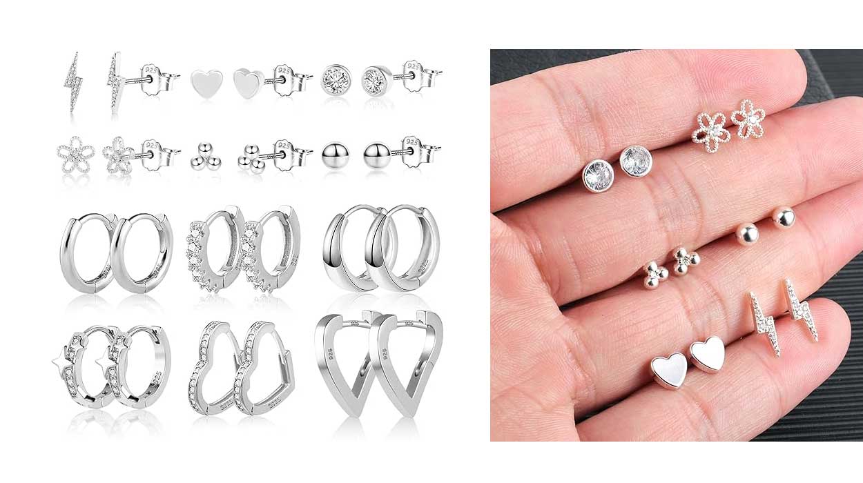 Chollo Pack de 9 pares de pendientes de plata de ley 925 por sólo 12,24€ con cupón (-30%) ¡Top ventas!