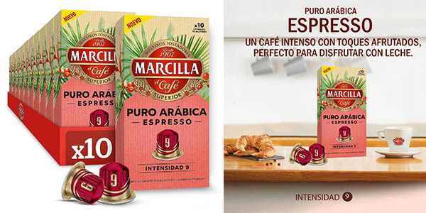 Chollo Pack x100 cápsulas de café Marcilla Puro Arábica Espresso por sólo 28,35€ (9% de descuento)