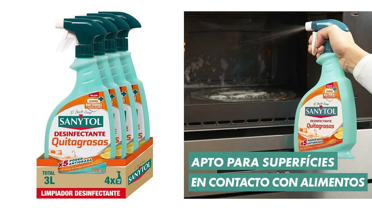 Chollo Pack x4 Sanytol limpiador quitagrasas para cocina por sólo 9,56€ con cupón ¡2,39€ cada uno!