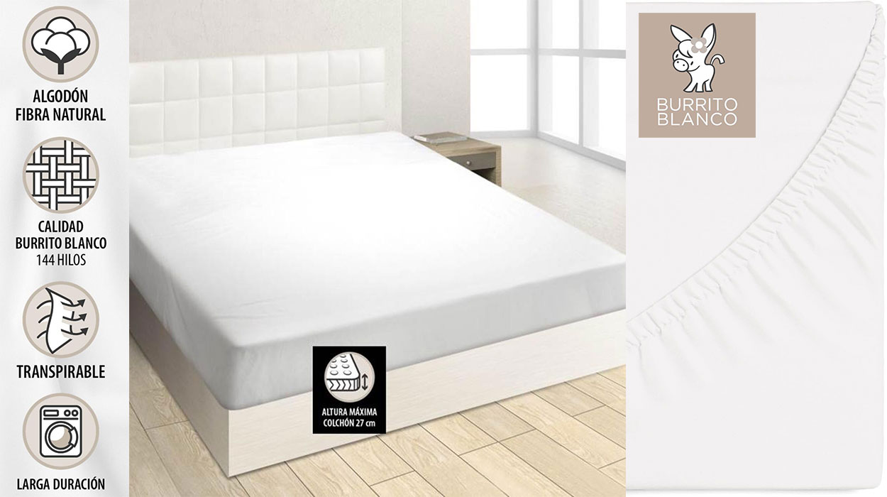 Chollo Sábana bajera Burrito Blanco para cama de 150 cm por sólo 16,69€ (-30%)