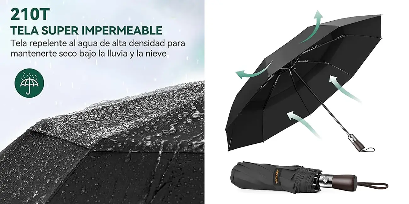 No más paraguas rotos: este modelo plegable y con doble cubierta antiviento tiene un 33% de descuento en Amazon