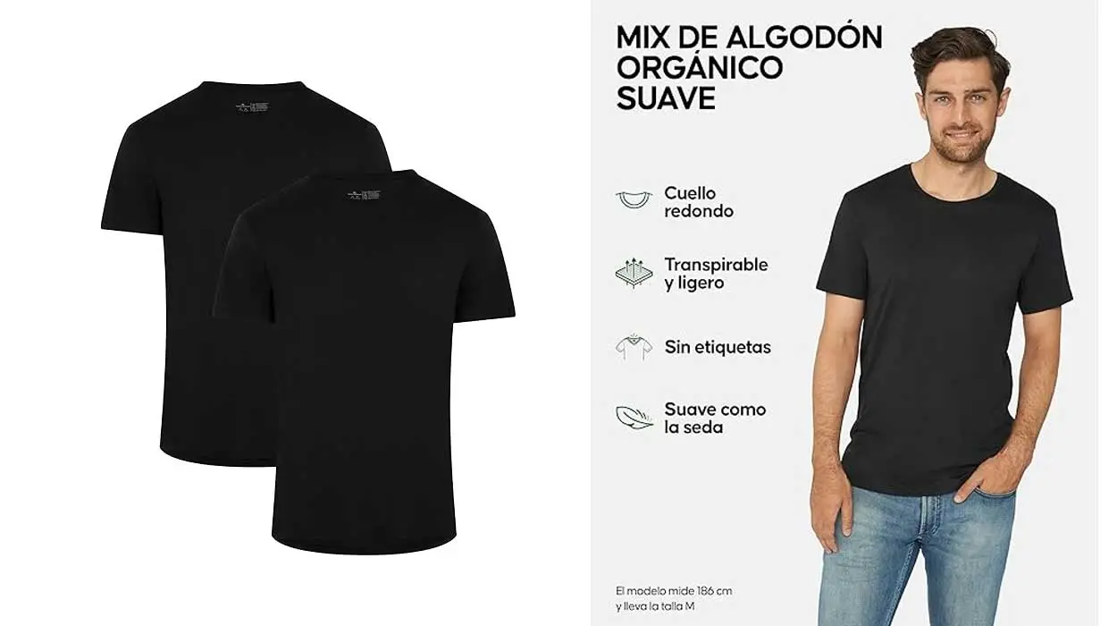 Chollo Pack de 2 camisetas Danish Endurance de algodón orgánico para hombre por sólo 27,15€ (-47%)