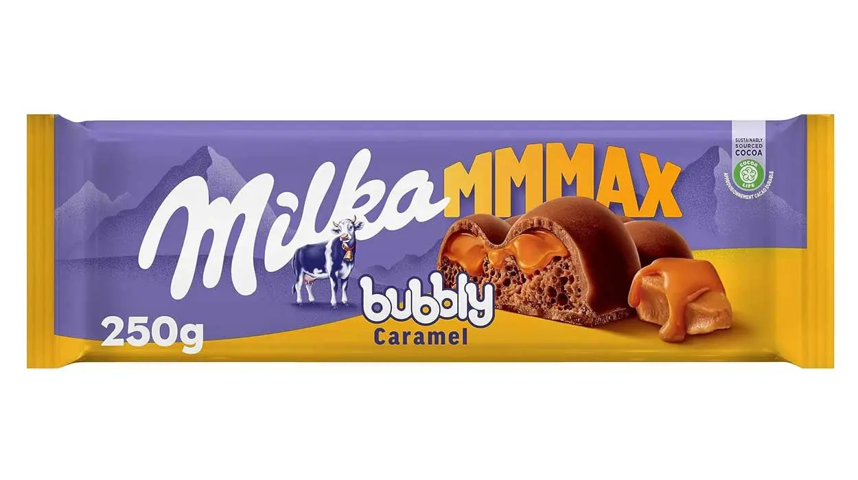 Chollo Pack x2 tabletas grandes Milka MMMAX Bubbly Caramel de 250 g por sólo 6,77€ con -70% en 2ª unidad ¡3,38€ cada una!