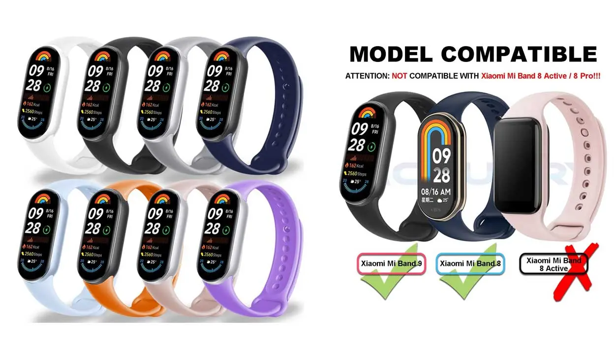 Chollo Pack de 8 correas compatibles con Xiaomi Mi Band 8 y Xiaomi Mi Band 9 por sólo 9,19€ con cupón