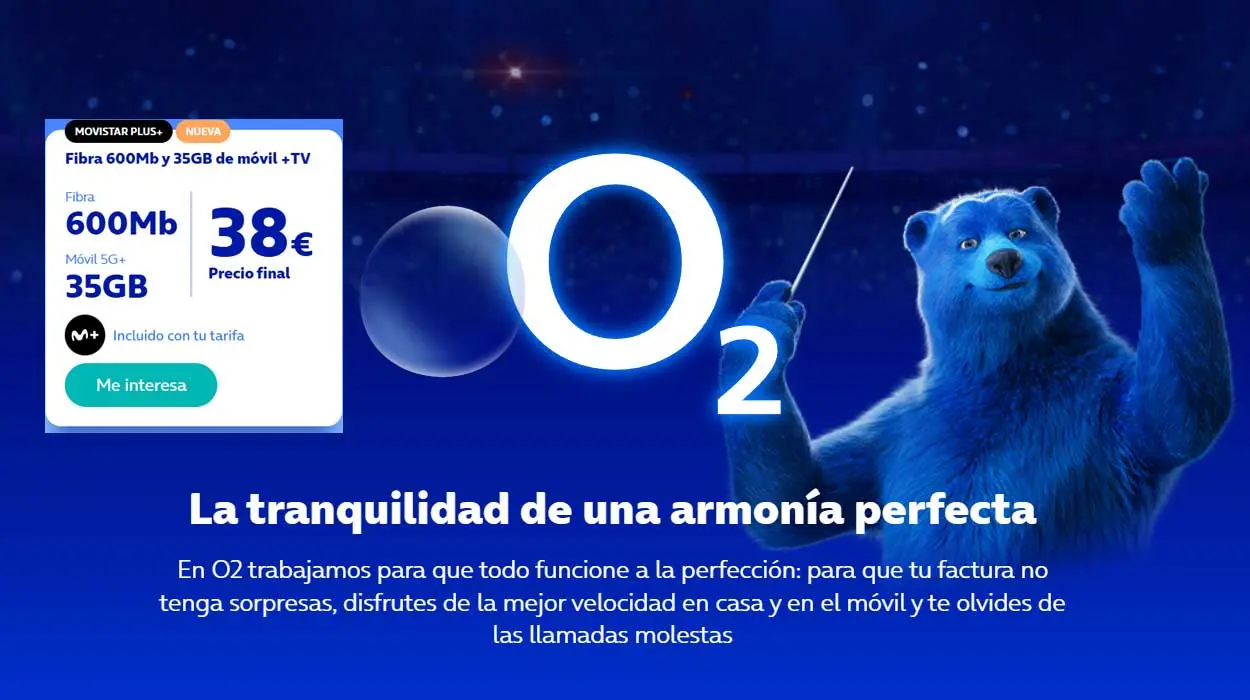 Nueva tarifa O2 Fibra 600Mb y 35GB de móvil + MOVISTAR TV por sólo 38€ al mes