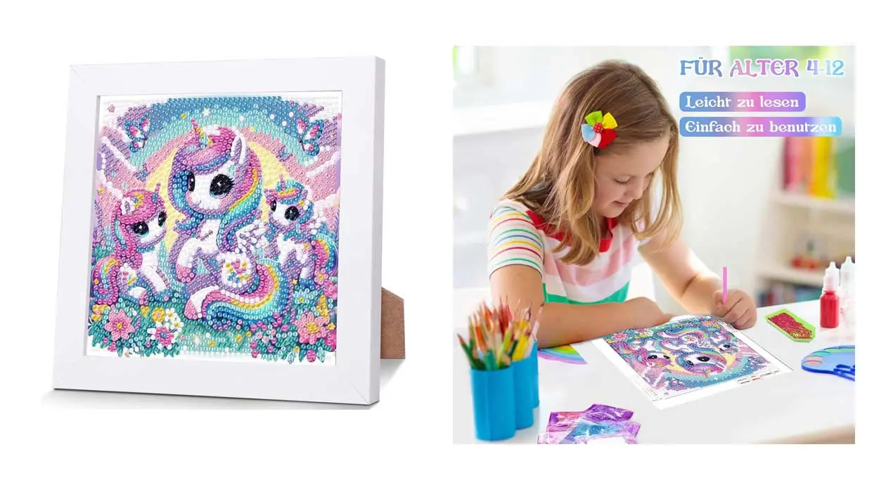 Chollo Kit de pintura de diamantes Unicornio con marco de madera para niños por sólo 8,62€ ¡Valoraciones Top!