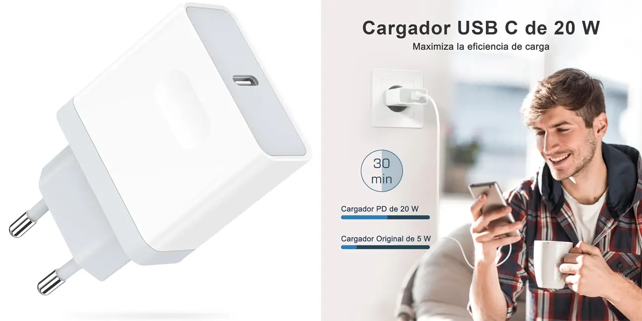 Carga tus dispositivos en tiempo récord con este cargador USB-C de 20W por menos de 7€ ¡BRUTAL!