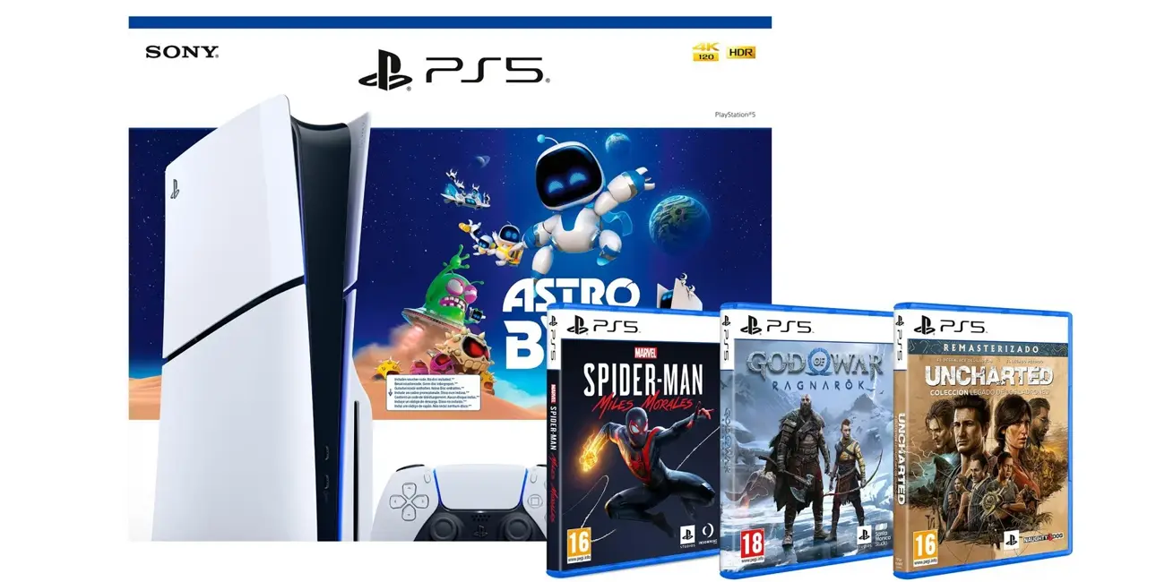 Chollo PlayStation 5 con Astro Bot + Spider-Man Miles Morales + God Of War Ragnarok + UNCHARTED: Colección Legado de los Ladrones por sólo 549€