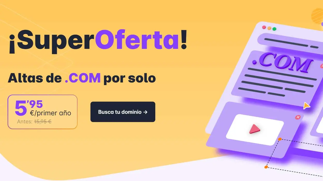 Registro de dominio .com por sólo 5,95€ en DonDominio