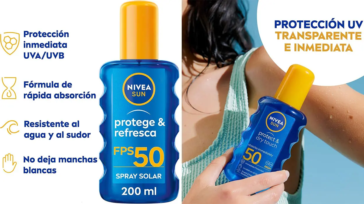 Chollo Spray solar Nivea Sun Protege & Refresca FPS50 de 200 ml por sólo 12,63€ con cupón descuento (-18%)