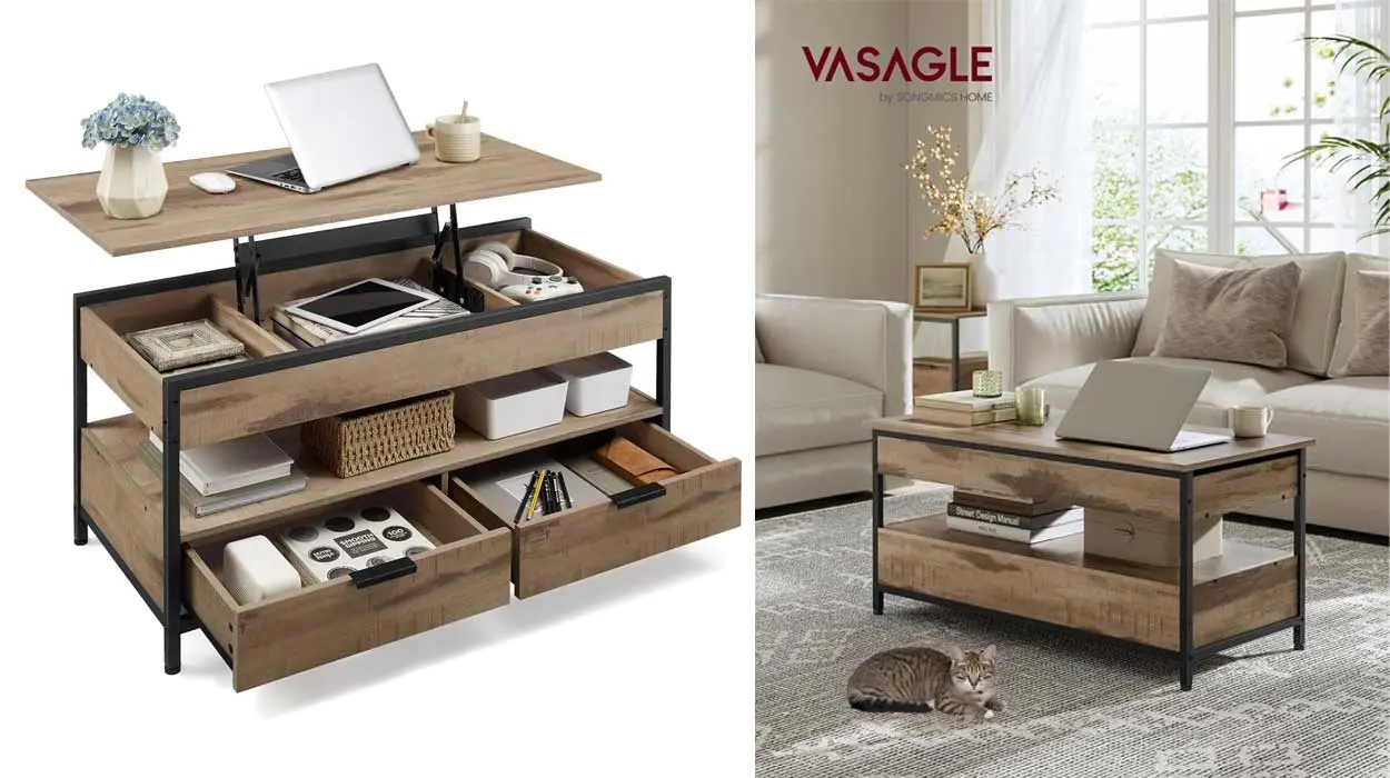 Chollo Mesa de centro elevable Vasagle con 2 cajones por sólo 98,79€ con envío gratis (-24%)