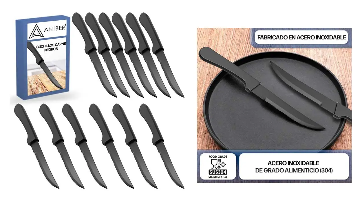 Chollo Set de 12 cuchillos negros Antber para carne por sólo 7,90€ (-34%)