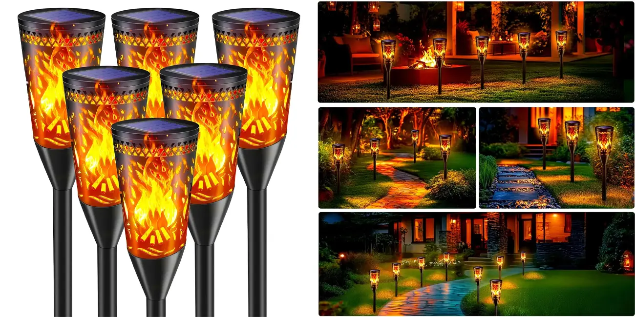 Chollo Pack de 6 antorchas LED FIFlying con carga solar por sólo 16,79€ con cupón (-40%)