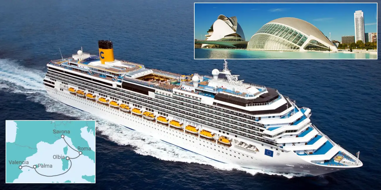 Crucero desde Valencia por el Mediterráneo: 6 días a bordo del Costa Pacifica desde sólo 249€ por persona con tasas incluidas