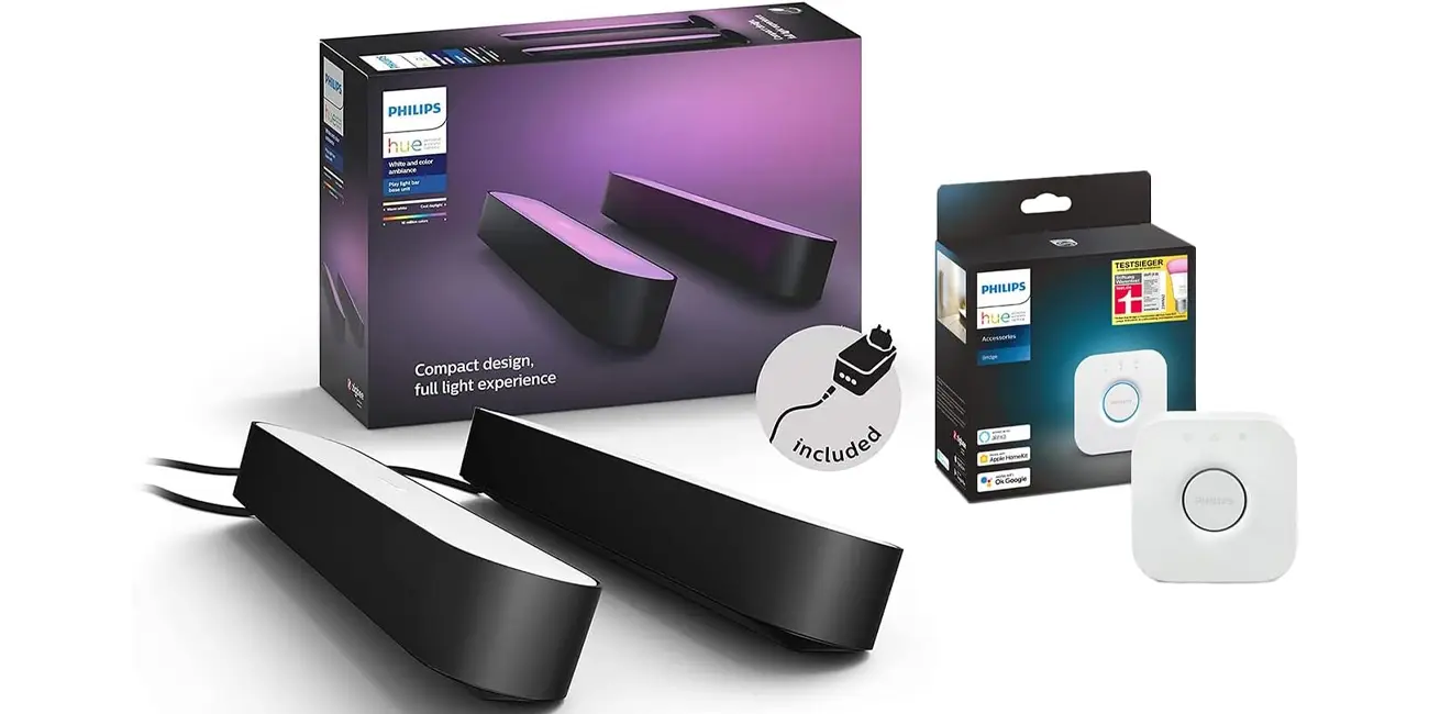 Chollo Pack x2 Barra de luz Philips Hue Play con Hue Bridge por sólo 129,99€ con envío gratis (-28%)