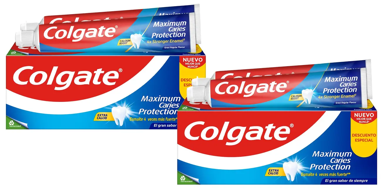 Chollo Pack 4x pasta de dientes Colgate Maximum Caries Protection de 75 ml por sólo 3,32€ con 2ª unidad al -50%