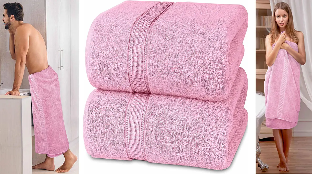 Chollo Pack de 2 toallas de lujo jumbo Utopia Towels en color rosa por sólo 18,04€