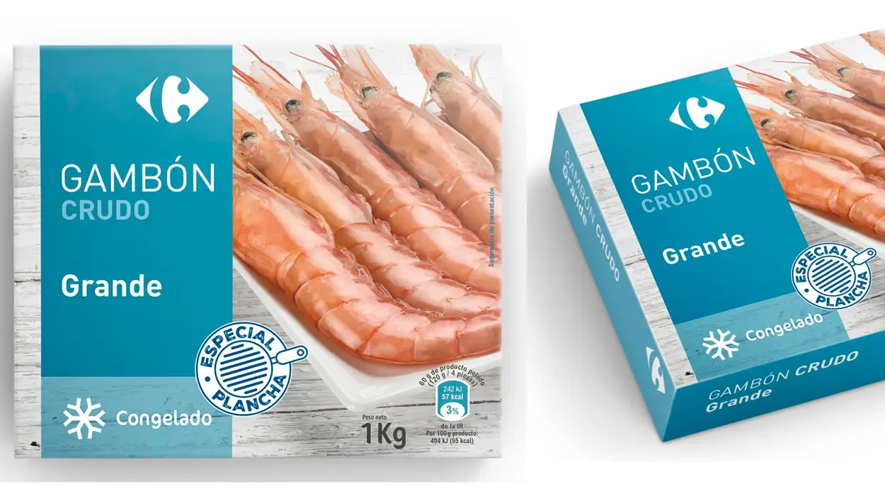 Chollo 2 Kilos de gambón grande crudo Carrefour por sólo 15,28€ con 2ª unidad al 50% ¡7,64€ cada caja!