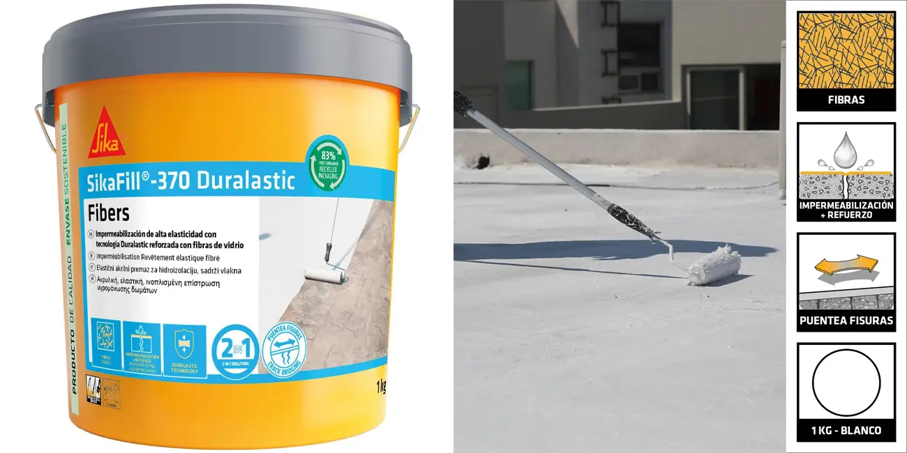 Chollo Pintura de impermeabilización reforzada con fibra SikaFill 370 Duralastic por sólo 7,89€ (-28%)