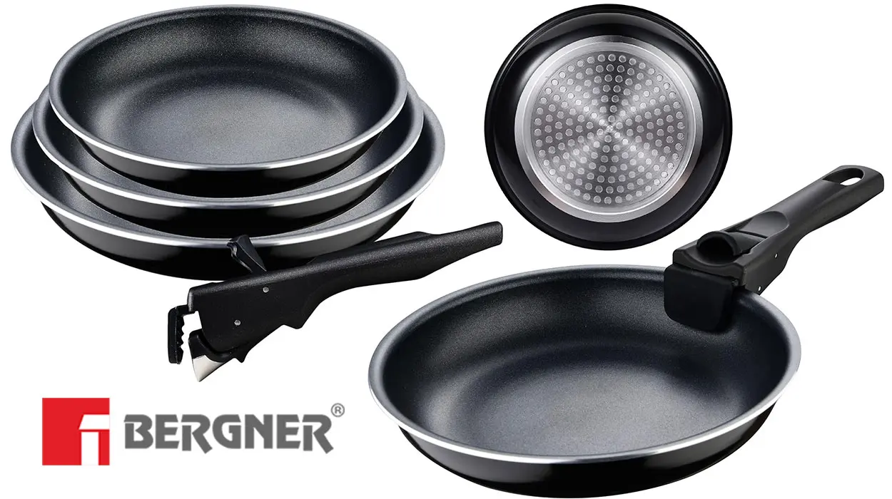 Chollo Juego de 3 sartenes Bergner Click&Cook Black Edition con mango extraíble por sólo 21,79€ (-15%)