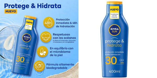Chollo Pack x2 Leche Solar FP30 Nivea Sun Protege & Hidrata por sólo 20,99€ con 2ª ud al 50% (10,49€ cada una)