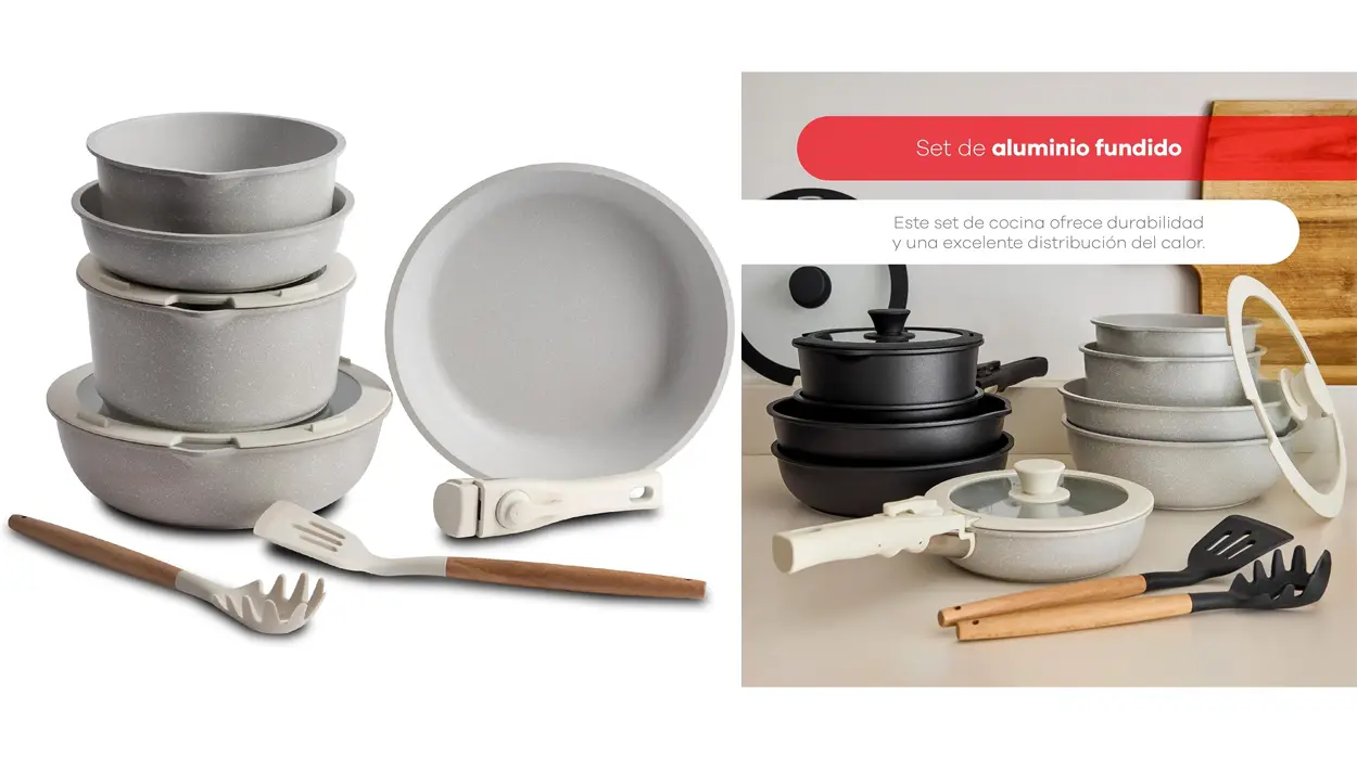 Chollo Batería de cocina Bergner de 10 piezas con mango extraíble y accesorios por sólo 59,49€ con envío gratis (-15%)