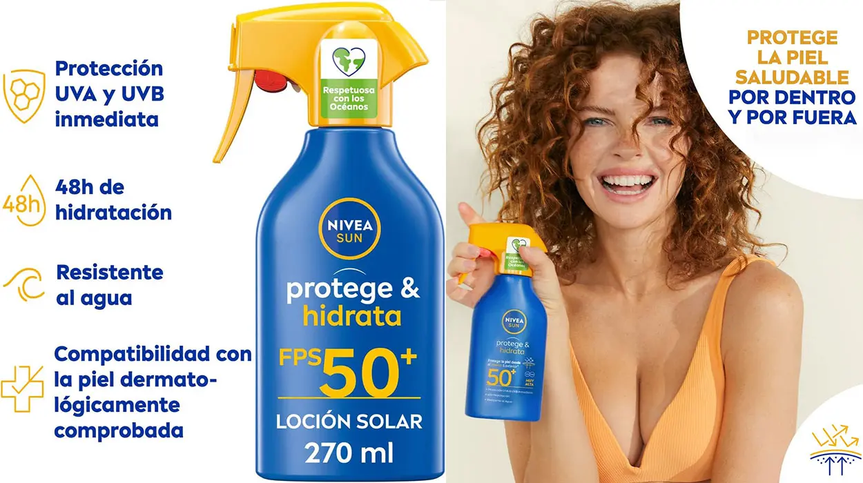 Chollo Pack x2 Loción solar Nivea Sun Protege Hidrata FPS 50 de 270 ml por sólo 20,65€ con 2ª unidad al 50% ¡10,32€ cada una!