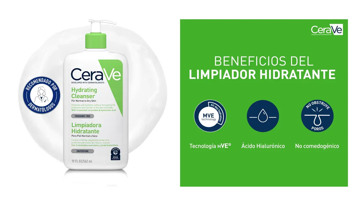 Chollo Gel limpiador hidratante CeraVe para piel normal y seca de 562 ml por sólo 12,25€ (-17%)