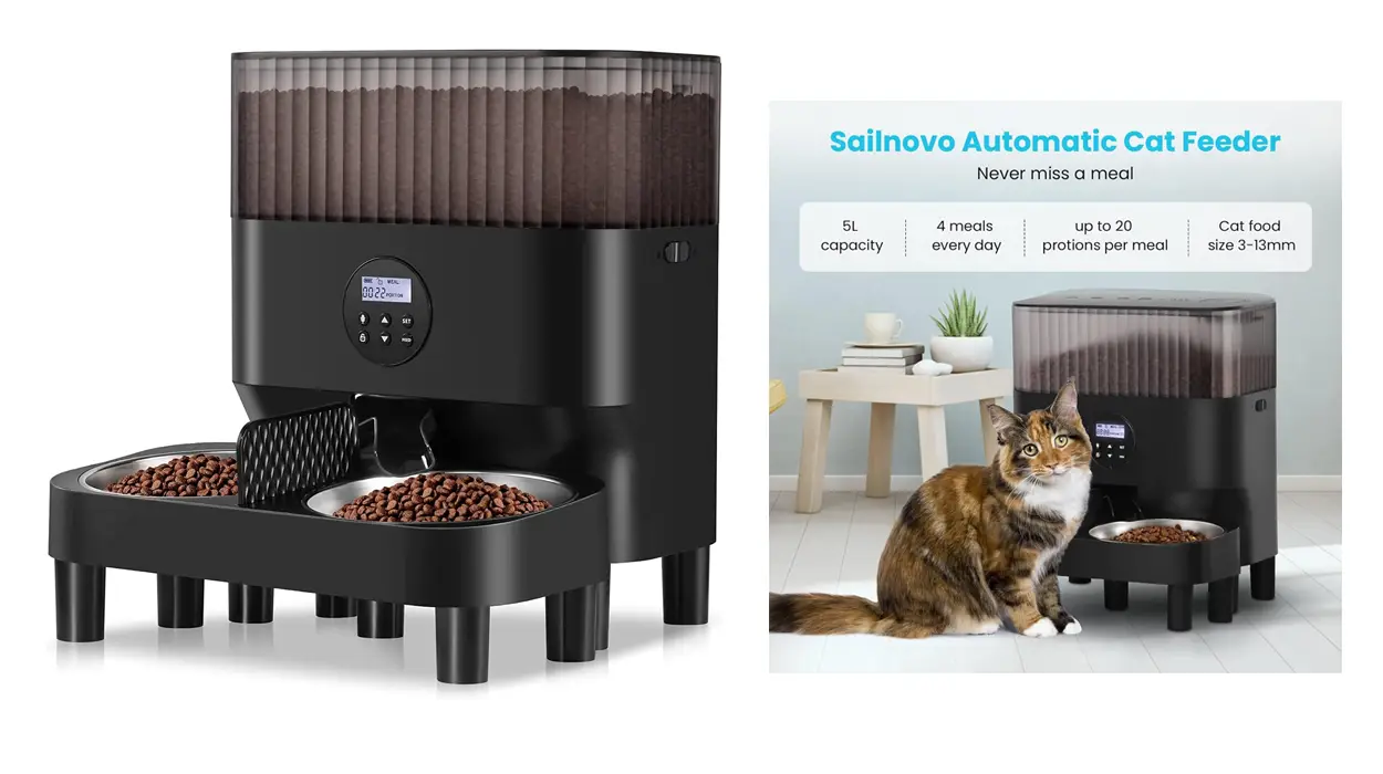 Chollo Comedero automático para perros y gatos Sailvono con temporizador y grabación de voz por sólo 73,19€ con envío gratis