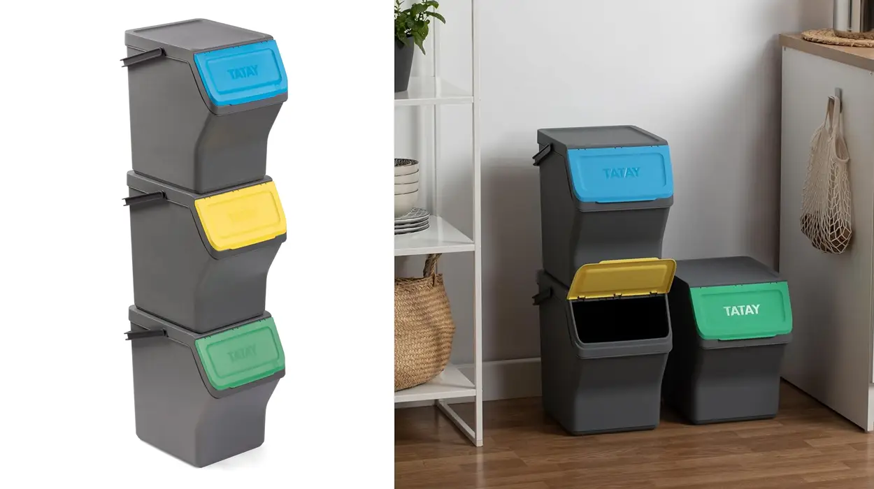 Chollo Set de 3 cubos de basura modulares Tatay con tapa de 20 litros por sólo 33,99€ con envío gratis (-24%)
