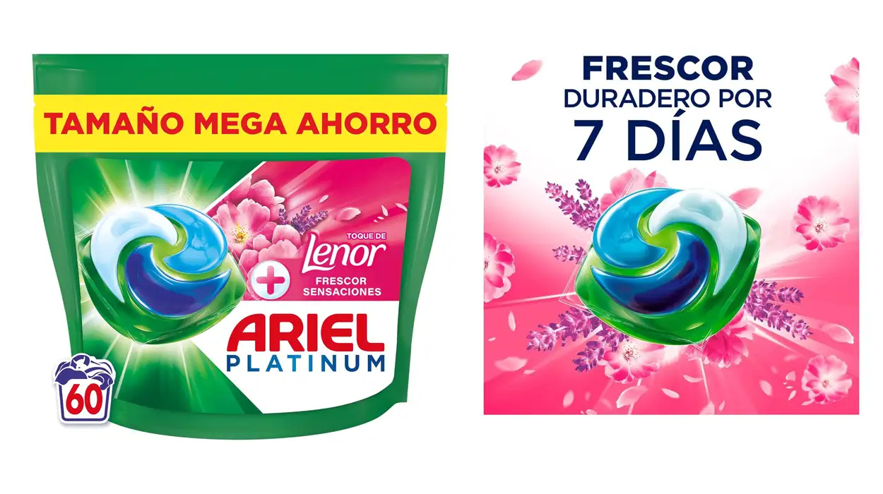 Chollo Pack de 60 cápsulas de detergente Ariel PODs Platinum Lenor por sólo 19,99€ (0,33€ el lavado)