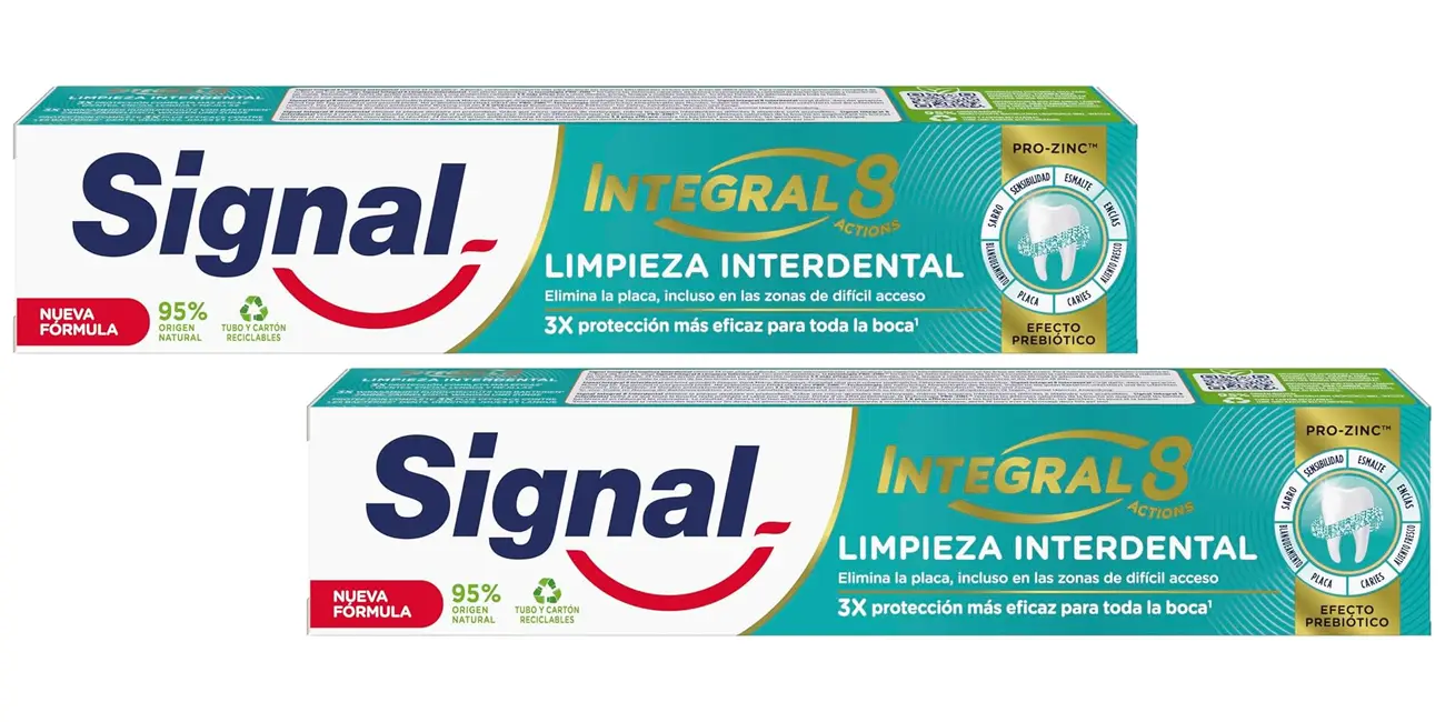 Chollo Pack 2x pasta de dientes Signal Integral8 Limpieza Interdental de 75ml por sólo 2,98€ con 2ª unidad al -70%